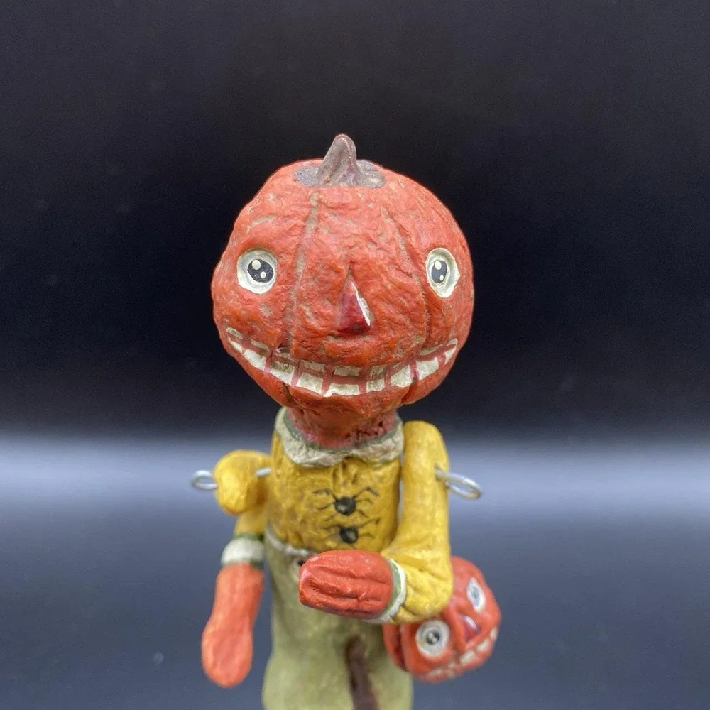 Vtg 80s 90s Halloween Poliwoggs Pumpkin Head Man Jack Primitive Folk Art Jointed